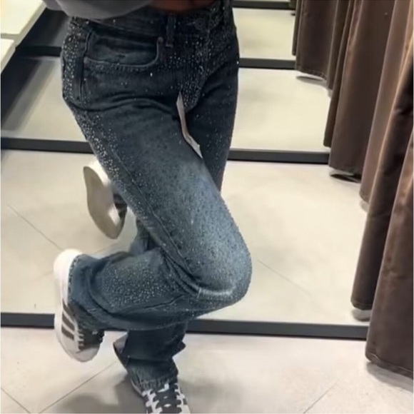 ZARA ZW COLLECTION RHINESTONE HIGH WAIST BOOTCUT BLOGGERS FAVORITE JEANS - Picture 2 of 15